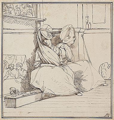 Two ladies sitting in the corner of a studio