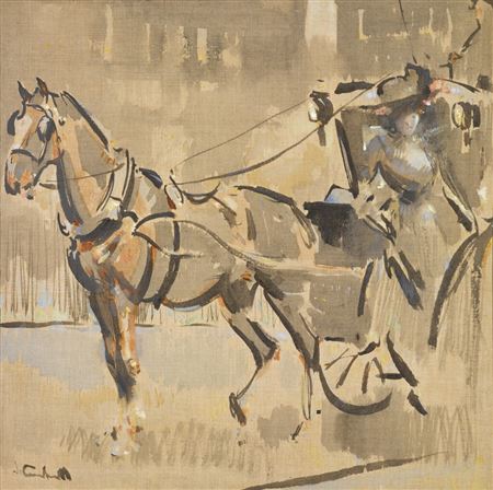 A Lady Alighting from a Hansom Cab