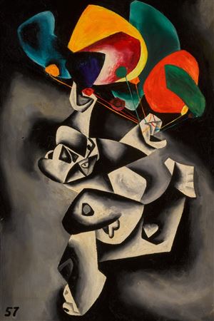 Sample artwork by Oleg Tselkov (1934 - 2021), known for abstract, grotesque figure, portrait, stlll-life painting - View similar artists and auction records