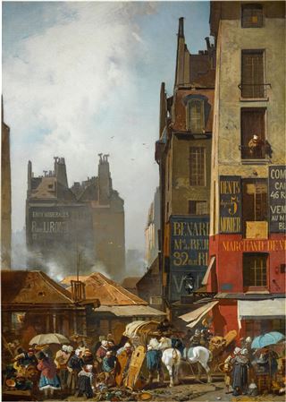 'Souvenir de Paris': a market scene at Les Halles, Paris by Charles Hoguet - Auction record, sale price, and art valuation. Compare with similar artists and explore comparable artworks.
