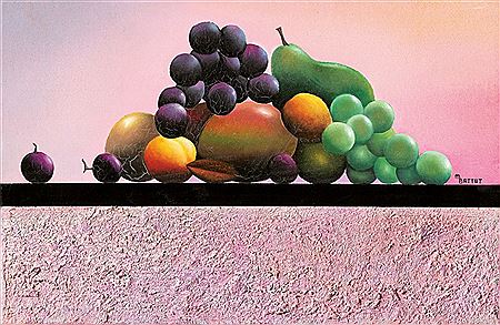 Des fruits sur fond rose