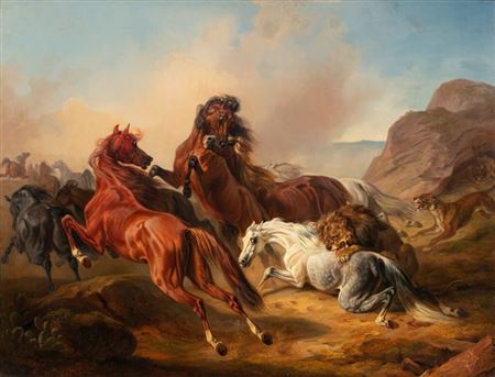 Horses attacked by lions