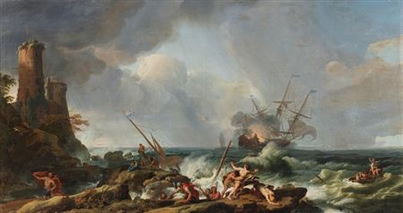 A storm on a rocky coast