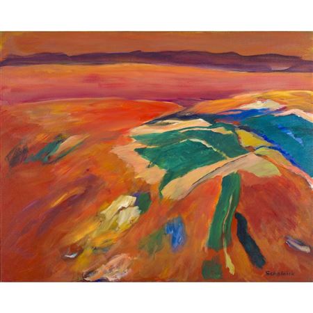 Sample artwork by Olivia Scholnick (1927 - 2015), known for abstract seascape, landscape, garden scenes and still life painting - View similar artists and auction records