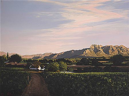 Farmstead in a Mountainous Landscape and Vineyards