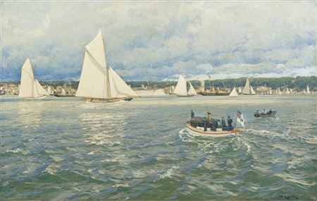 The Britannia wins the Cowes race 1894 by Willy Hamacher - Auction record, sale price, and art valuation. Compare with similar artists and explore comparable artworks.
