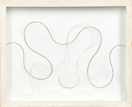 Lines in Space No. 42 (One White Plastic and One Copper Line in Space on White)