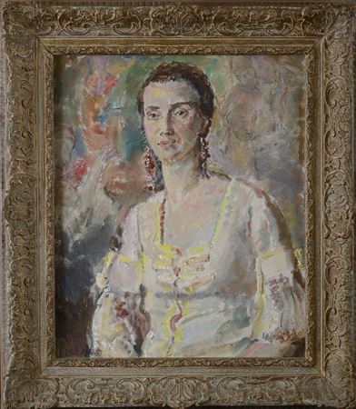 Portrait of a lady, half-length, in a white dress