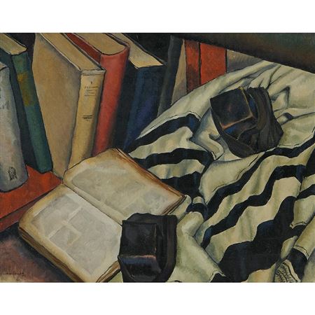 Still Life with Torah, Tallit and Tefillin, 1929 by Todros Geller - Auction record, sale price, and art valuation. Compare with similar artists and explore comparable artworks.