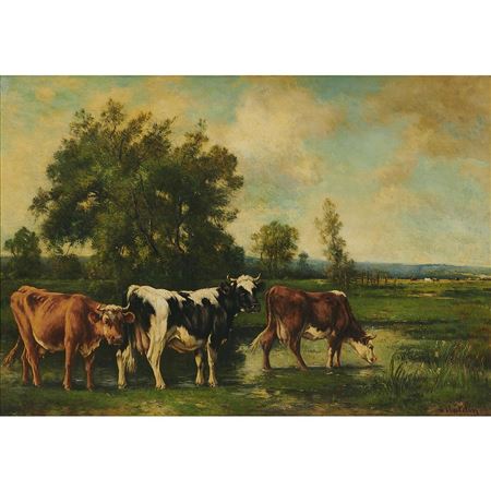 May Morning in Normandy (Cows at a Stream)