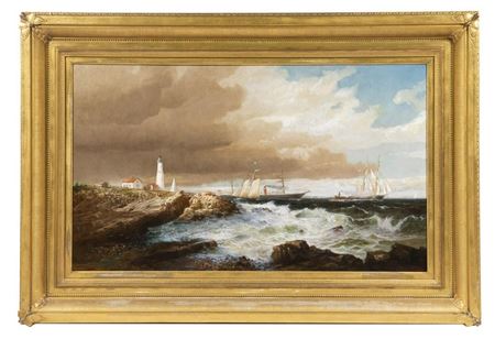 Busy Shipping Lane in Storm, Portland Head Lighthouse, Cape Elizabeth, Maine