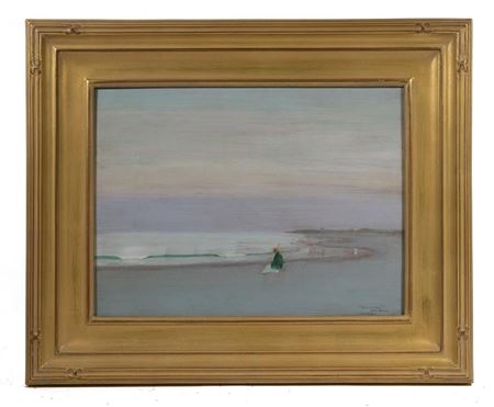 Woman Seated on Beach at Sunset