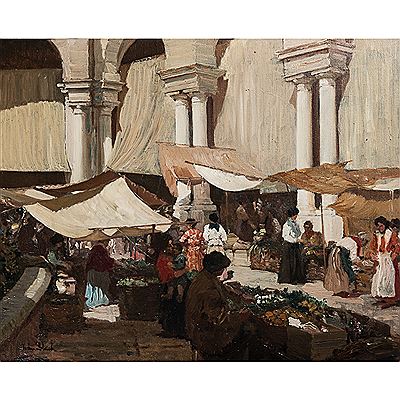 MARCHÉ SOUS LES VÉLUMS DEVANT UN PÉRISTYLE