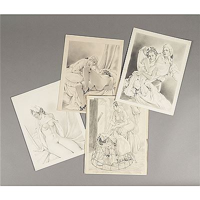 Ens. of 55 original drawings