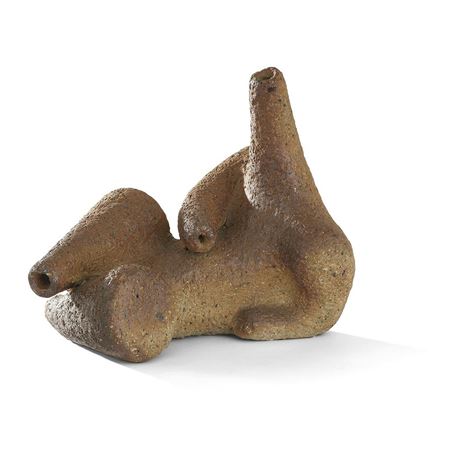 Sculpture in rough chamotte stoneware representing a stylized elongated man