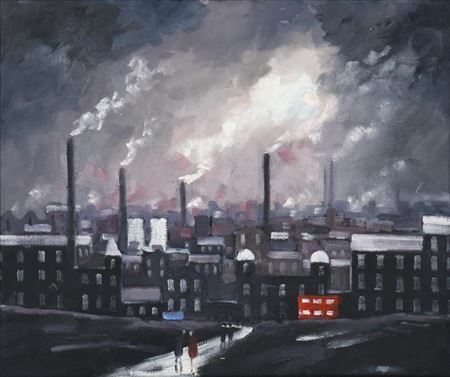 Figures before and industrial town