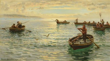 Returning with the catch by Hamilton John Thomas Macallum - Auction record, sale price, and art valuation. Compare with similar artists and explore comparable artworks.