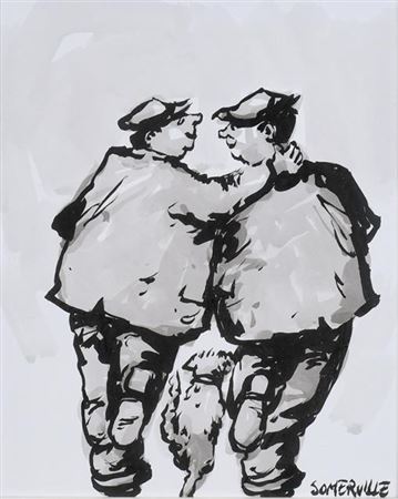 Two men and a dog by George Somerville - Auction record, sale price, and art valuation. Compare with similar artists and explore comparable artworks.