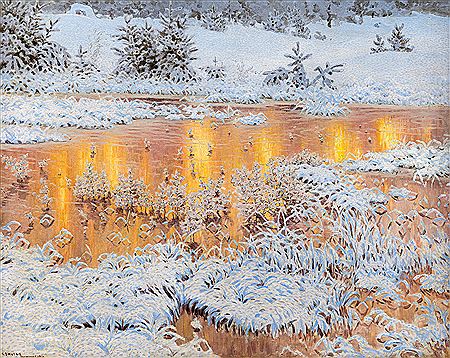 Sun reflections in winter landscape