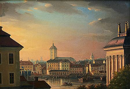 View of Klara church and Tegelbacken with Riddarhuset in the foreground
