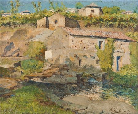 Landscape with houses by Antonio Saude - Auction record, sale price, and art valuation. Compare with similar artists and explore comparable artworks.