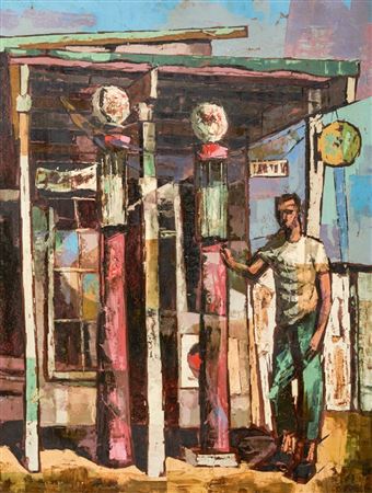 "Service Station", 1952 by Cecil Casebier - Auction record, sale price, and art valuation. Compare with similar artists and explore comparable artworks.