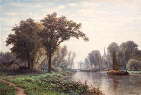 A hay barge on a calm river