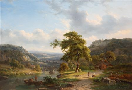 Farmers resting in a hilly landscape