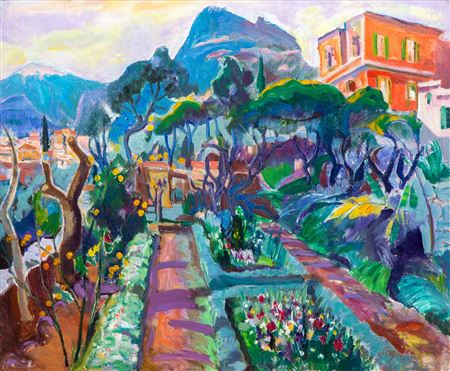 A palace garden along the Mediterranean
