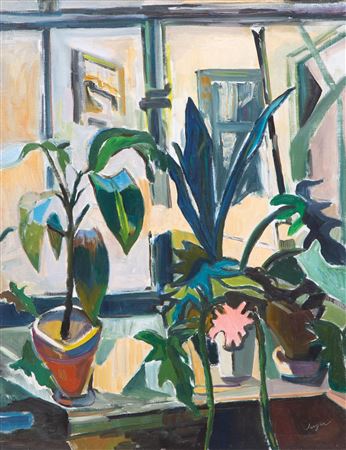 A still life of plants near a window