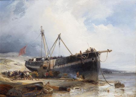 A stranded ship on the coast