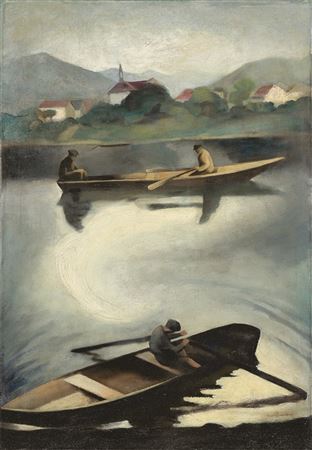 Boats on the river Elbe. 1926 by Ernest Neuschul - Auction record, sale price, and art valuation. Compare with similar artists and explore comparable artworks.