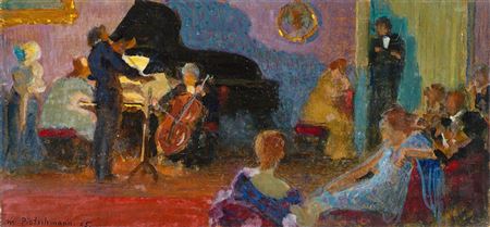 HOUSE CONCERT WITH VIOLIN, CELLO AND GRAND PIANO. 1925