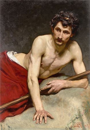 RECLINING MALE NUDE WITH PROPPED UP ARMS AND GOLD RING. 1885