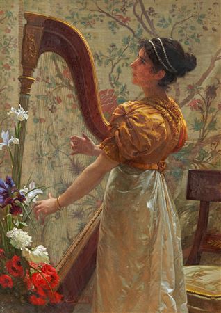 A Young Lady Playing the Harp