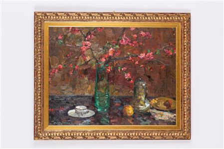 Still life with flowers and porcelain cup