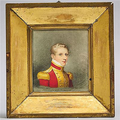 SMALL PORTRAIT OF AN OFFICER OF THE GRENADIER GUARDS, 1822 by Adam Buck - Auction record, sale price, and art valuation. Compare with similar artists and explore comparable artworks.