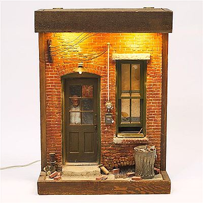 CITYSCAPE DIORAMA OF A VICTORIAN ROW HOUSE IN DECAY AND ITS LONE OCCUPANT by Michael Garman - Auction record, sale price, and art valuation. Compare with similar artists and explore comparable artworks.