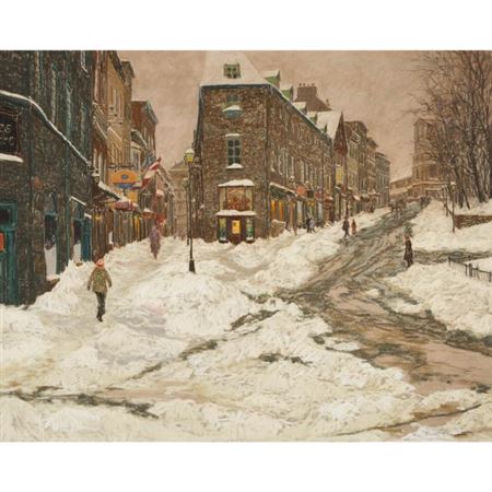 Sample artwork by Horace Champagne (Born 1937), known for landscape, snowscene, mountains, harbor, genre, still life and interior painting - View similar artists and auction records