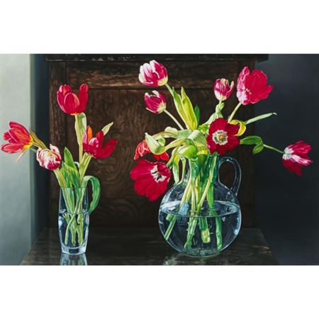 Two vases of tulips by William John Houston Laing - Auction record, sale price, and art valuation. Compare with similar artists and explore comparable artworks.