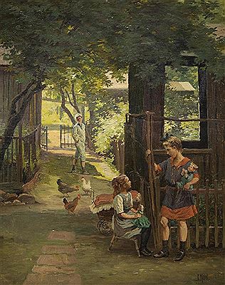 Spielende Kinder im Garten