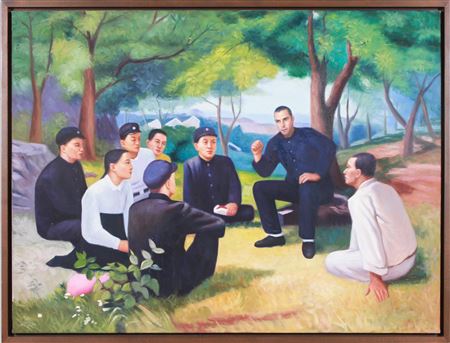 Kim Il Sung teaching Korean soldiers