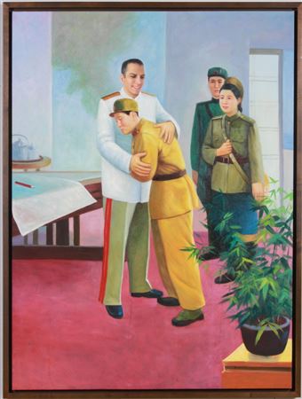 Kim Il Sung comforting a soldier