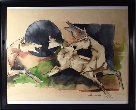 Abstract with Three Raging Horses