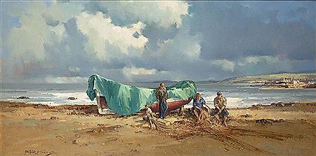 MENDING NETS, ROSSES COAST, COUNTY DONEGAL