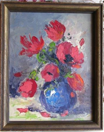 Poppies in Blue Vase