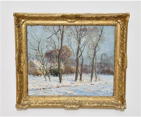 Impressionist snow scene landscape by Paul Esbach - Auction record, sale price, and art valuation. Compare with similar artists and explore comparable artworks.