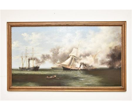 Civil War naval engagement between the Confederate Raider Cruiser C.S.S. Alabama and the U.S.S. Sloop of War Kearsarge with the rescue of the crew by 