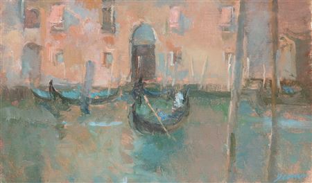 Venetian canal with gondolas