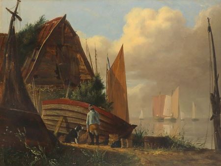 Coastal scene with a fisherman and his dog by Joseph Stannard - Auction record, sale price, and art valuation. Compare with similar artists and explore comparable artworks.